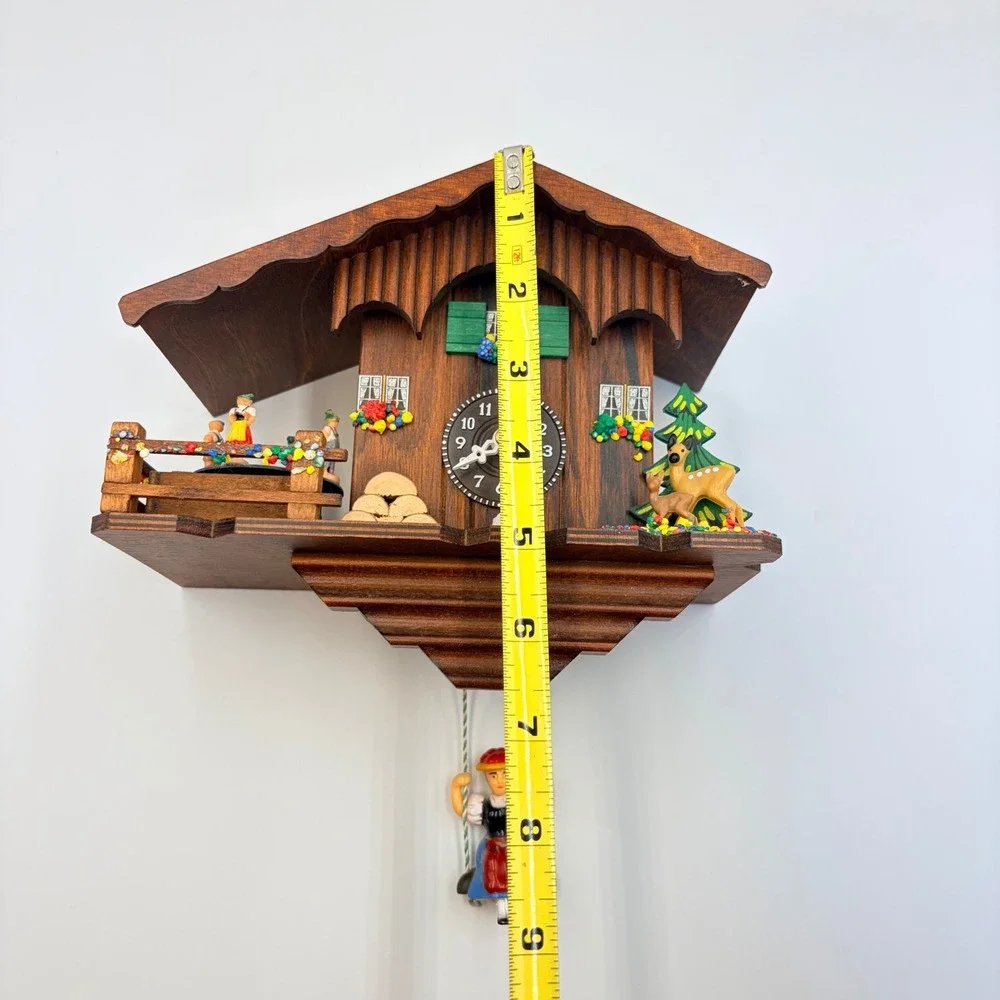 VTG Hermle Quartz 2200 German Cuckoo Clock Chalet Dancers Deer Alpine Wood House